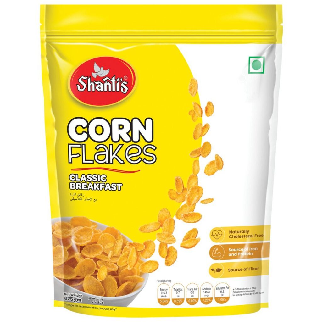 “Fully automated corn flakes manufacturing facility – Shanti’s 1984 modern production line for export-quality cereals.”